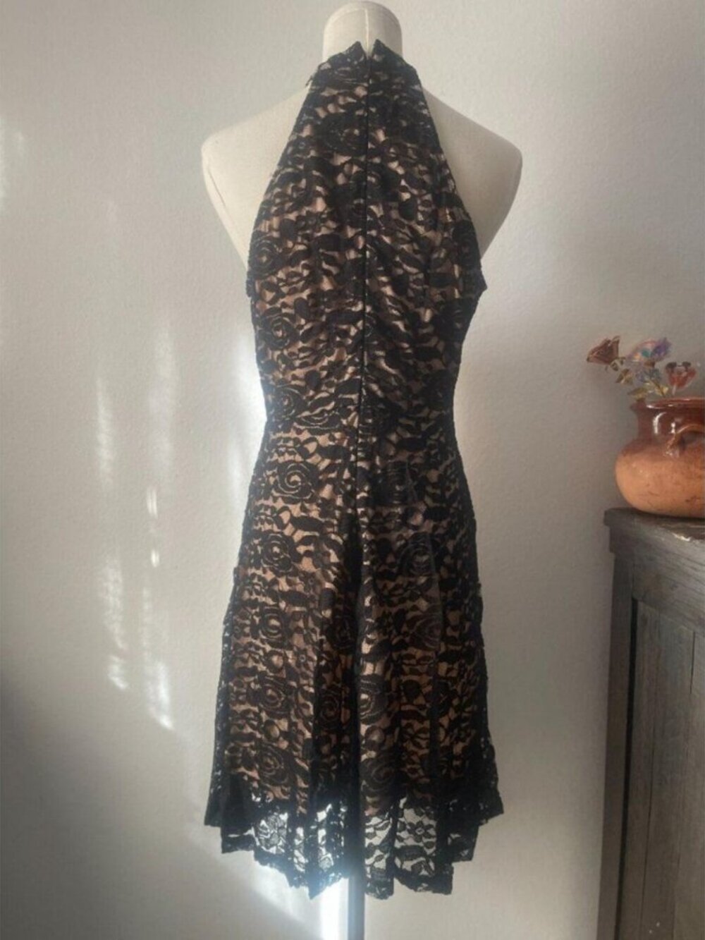Black & Nude Lace Halter